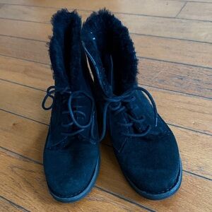 UGG Black Lace Up Fur Boots
